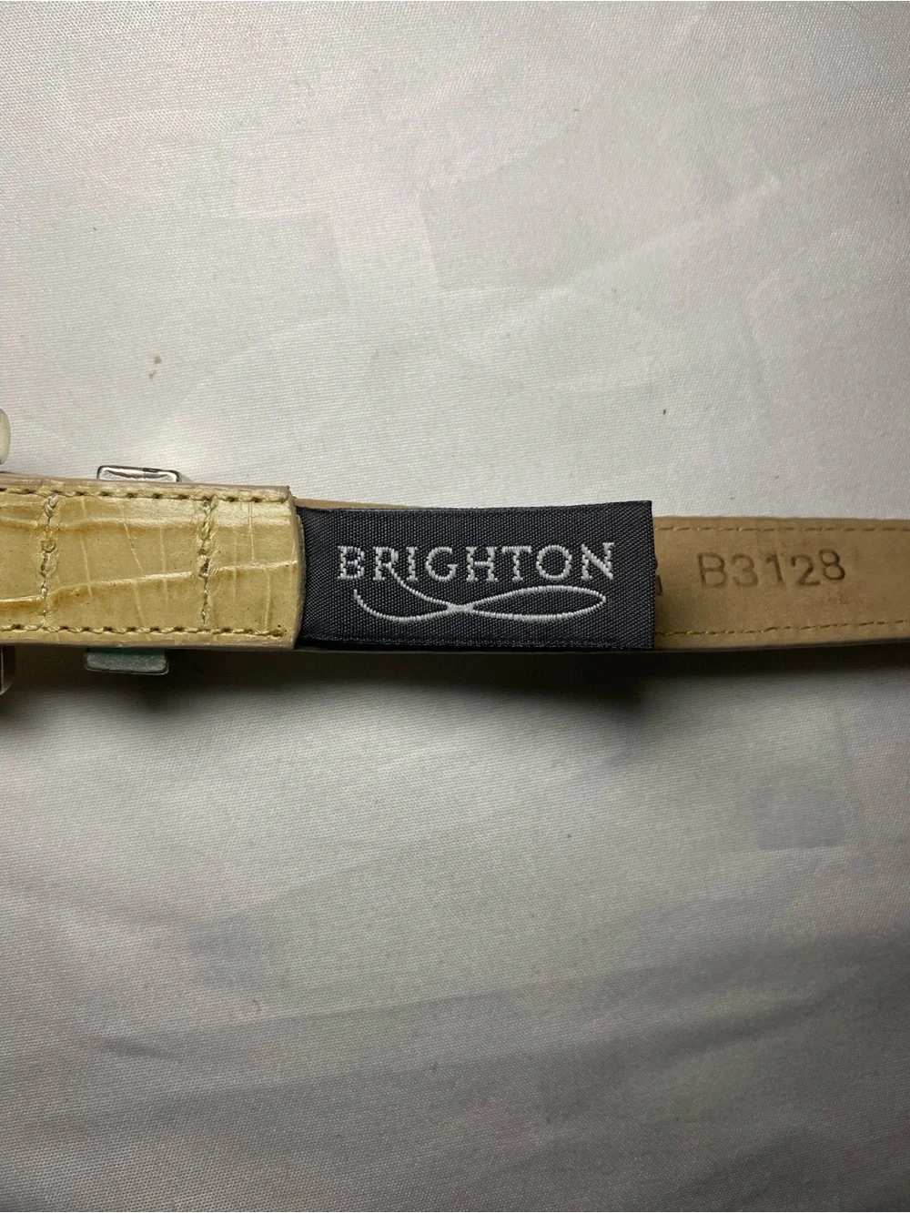 Brighton Croc-Embossed Yellow Leather Belt with Silver-Tone Buckle